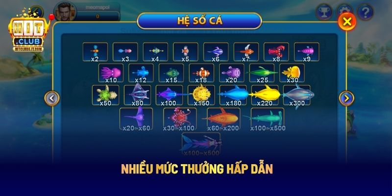 Nhiều mức thưởng hấp dẫn